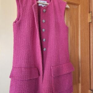 Sleeveless Tweed Vest with Decorative Buttons - Hot Pink